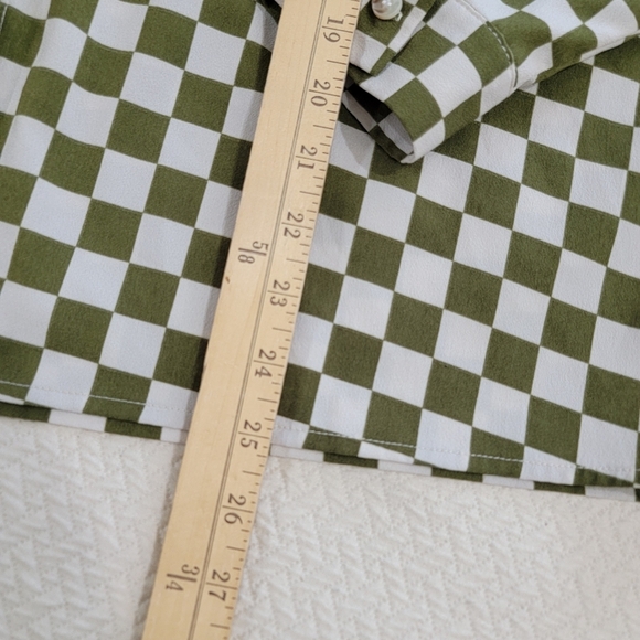 Pretty Garbage Green and White Checkered Shirt Women's Size S Button Up Blouse - Picture 8 of 14